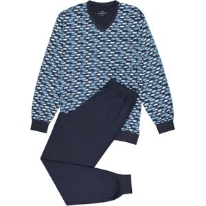 Gotzburg - Heren Pyjama - Blauw Dessin - Lange Broek en Shirt met Lange Mouwen