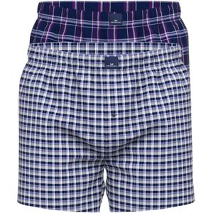 Gotzburg heren boxershorts geweven wijd model met gulp (2-pack), middenblauw geruit