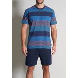 Gotzburg - Heren Shortama - Donkerblauw Gestreept - Korte Broek en T-shirt