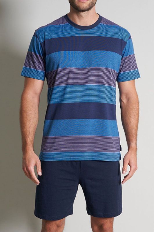 Gotzburg - Heren Shortama - Donkerblauw Gestreept - Korte Broek en T-shirt