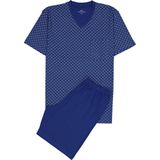 Gotzburg heren shortama V-hals, donkerblauw dessin