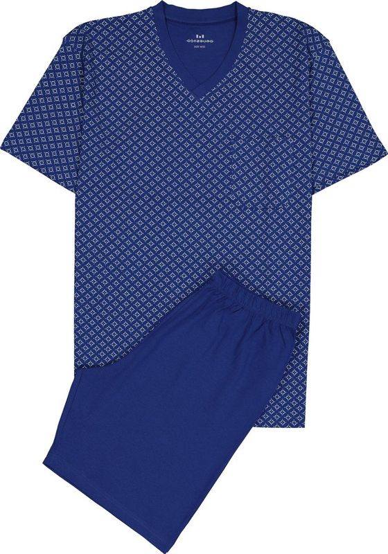 Gotzburg heren shortama V-hals, donkerblauw dessin