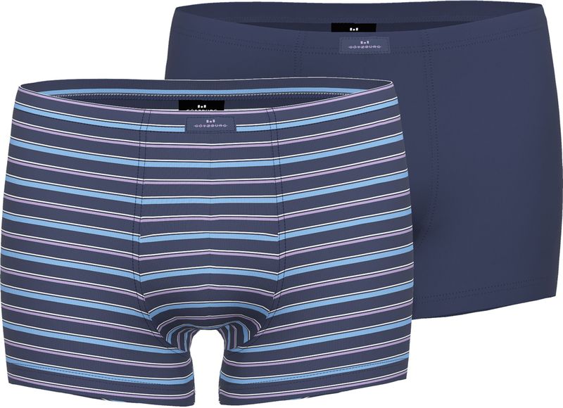 Gotzburg heren boxer normale lengte (2-pack), middenblauw gestreept