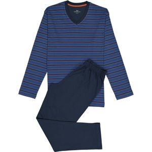 Gotzburg heren pyjama V-hals, middenblauw gestreept