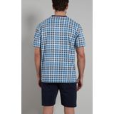 Gotzburg heren shortama V-hals, lichtblauw geruit