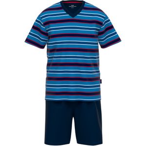 Gotzburg - Heren Shortama - Middenblauw Gestreept - Korte Broek en Shirt met Korte Mouwen