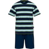 Gotzburg - Heren Shortama - Donkerblauw Gestreept - Korte Broek en T-shirt