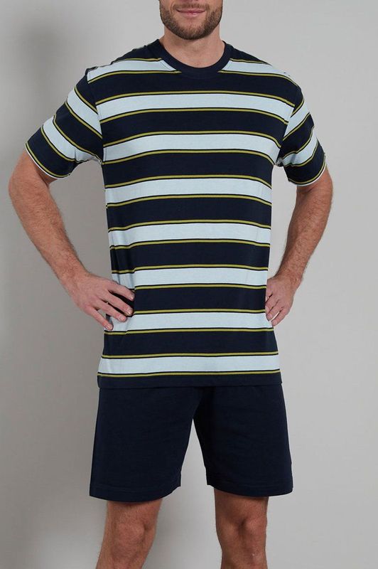 Gotzburg - Heren Shortama - Donkerblauw Gestreept - Korte Broek en T-shirt