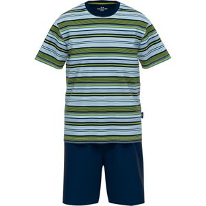 Gotzburg - Heren Shortama - Middenblauw Gestreept - Korte Broek en Shirt met Korte Mouwen