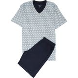 Gotzburg heren shortama V-hals, licht- met donkerblauw en geel dessin