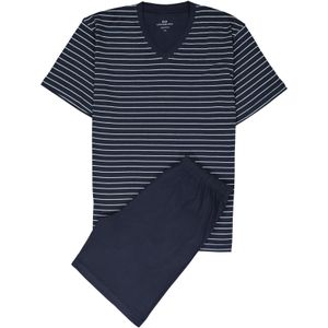 Gotzburg heren shortama V-hals, donkerblauw gestreept