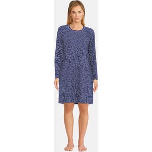 Blauw - Gestippeld Nachthemd - Lange Mouwen - Ronde Hals