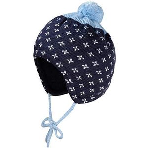 maximo Met pompon sterretjespatroon en bindband baby jongens pet, blauw (navy-arctikwit 4821)