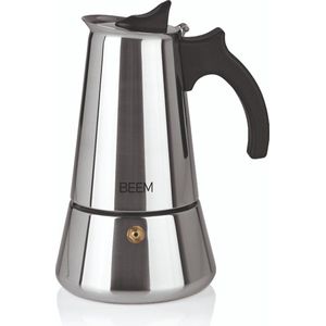 BEEM ESPRESSOMAKER Espressomachine, 6 kopjes, koffiezetapparaat, geschikt voor inductie, roestvrij staal, mokka, 200-300 ml, espressomachine, plus tas