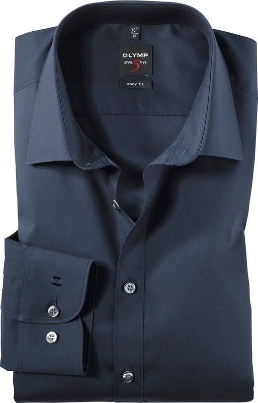 OLYMP Level 5 Overhemd - Nacht Blauw - Strijkvriendelijk - 97% Katoen