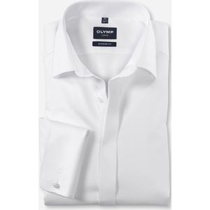 OLYMP - Luxor - Overhemd - Wit - Strijkvrij, 100% Katoen, Kent Kraag, Dubbele Manchetten