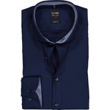 OLYMP - Level 5 - Overhemd - Donkerblauw - Katoen - Strak Getailleerd