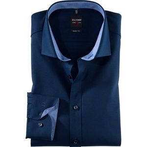 OLYMP Level 5 - Overhemd - Donkerblauw Structuur - Strijkvriendelijk - 97% Katoen