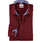 OLYMP Level 5 body fit overhemd - bordeaux rood structuur (blauw contrast) - Strijkvriendelijk - Boordmaat: 44