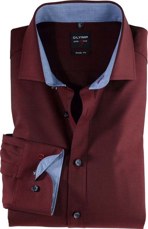 OLYMP Level 5 - Bordeaux Rood - Overhemd - Katoen - Strak Getailleerd