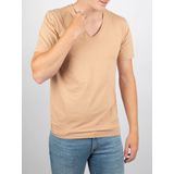 Olymp - Basic T-shirt - Beige - Katoen/Elastaan - Body-Fit Pasvorm