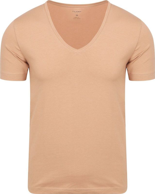 Olymp - Basic T-shirt - Beige - Katoen/Elastaan - Body-Fit Pasvorm