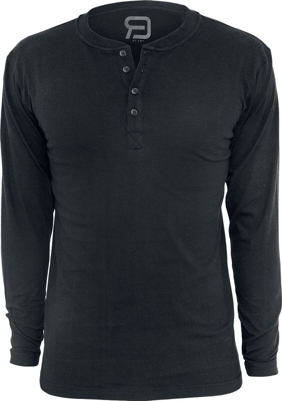 R.E.D. - Basic Henley - Shirt - Zwart - 100% Katoen