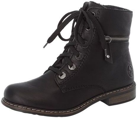 Rieker - Hoge Veterschoenen - Zwart - Vetersluiting - Blokhak