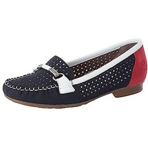 Rieker - Mocassins - Slipper - Donkerblauw/Rood/Wit - Blokhak - Rond