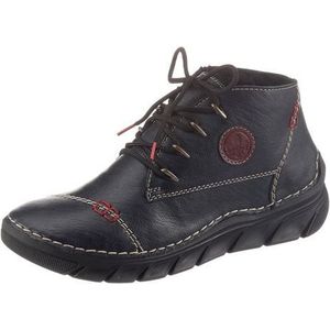 Rieker - Veterboot - Blauw - Imitatieleer - Sierstiksels in Beige en Rood