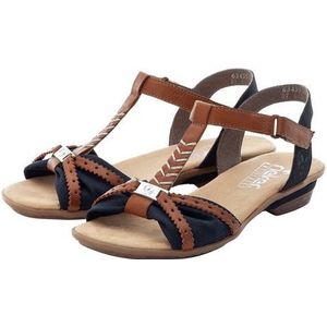 Rieker - Sandaal - Nachtblauw/Cognac - Sleehak - Klittenbandsluiting