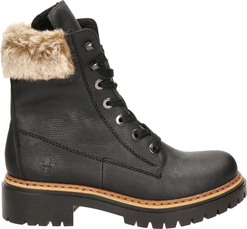 Rieker - Veterboot - Imitatieleer - Imitatie Bontkraag - Gevoerd