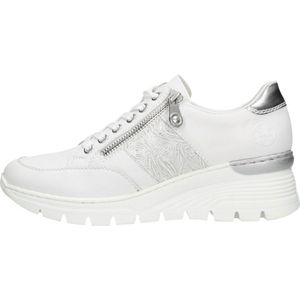 Schoenen - Vrijetijdsschoen - Wit/Zilverkleur - Vetersluiting - Sleehak