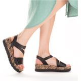 Rieker - V3964 - Sandalen - Zwart - Textiel - Klittenbandsluiting