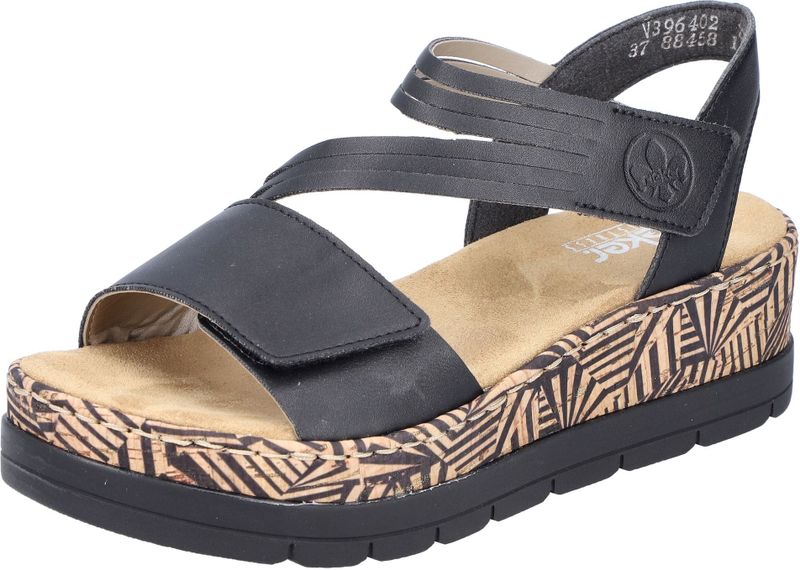 Rieker - V3964 - Sandalen - Zwart - Textiel - Klittenbandsluiting