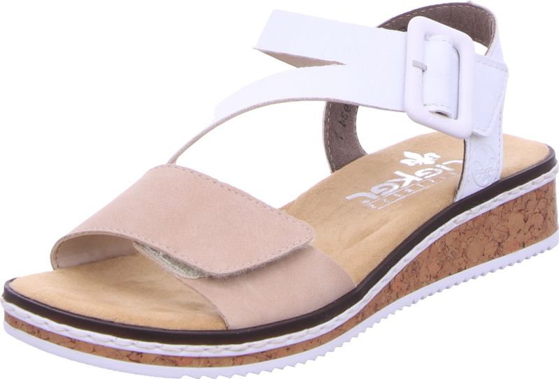 Rieker - Dames Sandalen - Wit - Kunstleer - Sleehak 3 cm