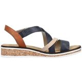 Rieker - Sandalen - Donkerblauw-gecombineerd - Sleehak - Klittenbandsluiting
