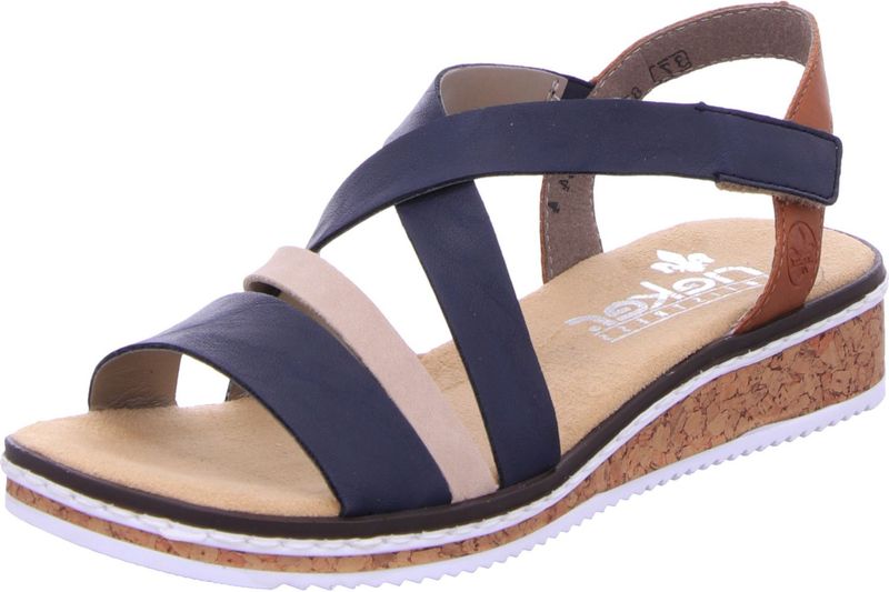 Rieker - Sandalen - Donkerblauw-gecombineerd - Sleehak - Klittenbandsluiting