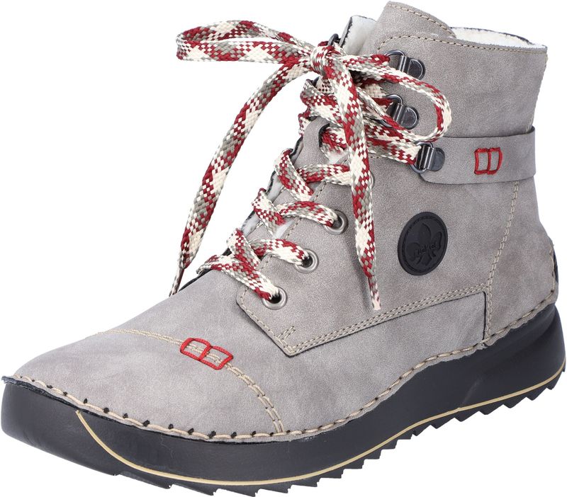 Rieker - Winterlaarzen - Grijs - Textiel - Sleehak - Vetersluiting