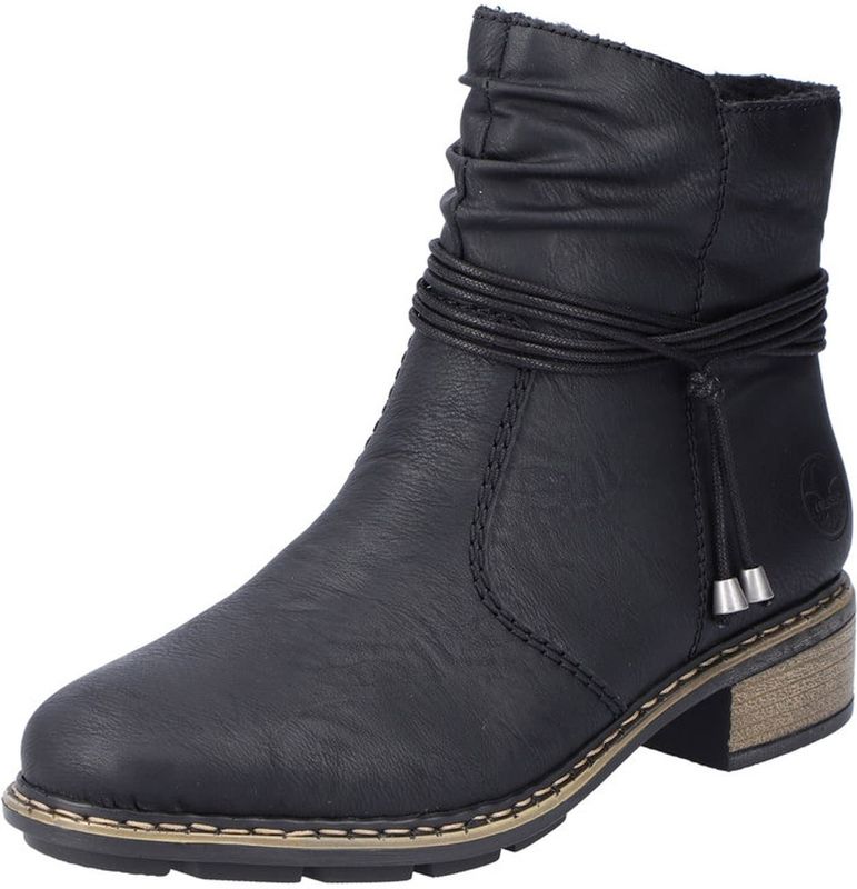 Rieker - Winterlaarsjes - Zwart - Textiel - Decoratieve Koord