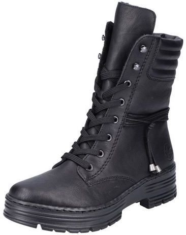 Rieker - X8521 - Enkellaarsjes - Zwart - Textiel - Blokhak 4.5 cm