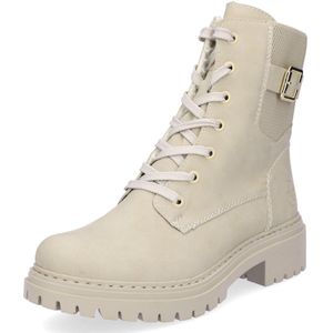 Veterschoenen - Beige - Profielzool - Stretch aan Schacht - Blokhak - Rond