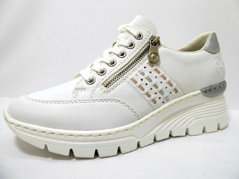 Rieker Wedgesneaker mit seitlichen Flechtdurchzügen, Freizeitschuh, Halbschuh, Schnürschuh