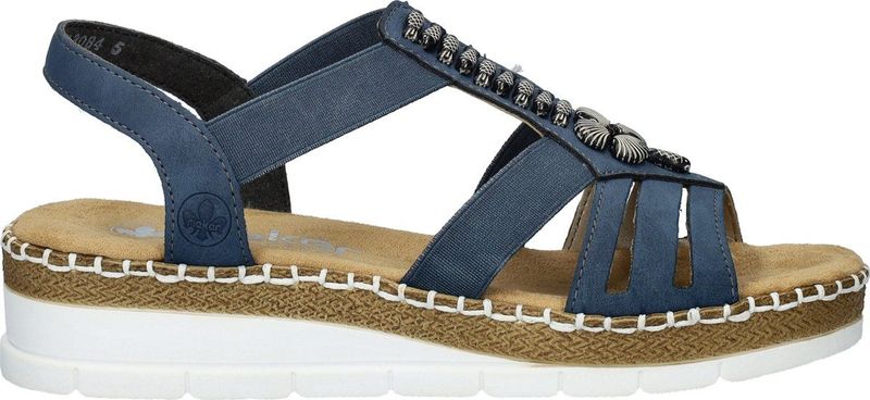 Rieker - Dames - Sandalen - Blauw Donker - Nubuck - Plateauzool