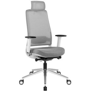 Weber Büro FILO-A 2.0 Ergonomische bureaustoel met hoofdsteun, lendenwervel-lendensteun, netrug, 4D-armleuningen, hoge comfortabele zitting, grijs, bureaustoel