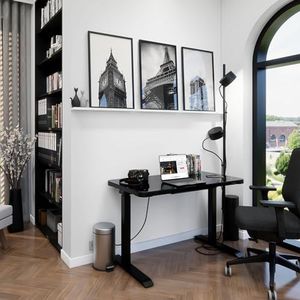 Weber Büro Hightech Bureaustation, 115 x 59 cm, in hoogte verstelbaar, inductieve oplader, glazen tafelblad, zwart