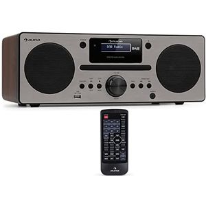 auna Harvard stereo compact systeem Special Edition, microsysteem met DAB/DAB + tuner, 2 x 10 W RMS, Bluetooth 3.0, USB, Bluetooth, AUX, RDS informatie, wekker, impedantie: 4 ohm, MDF, walnoot