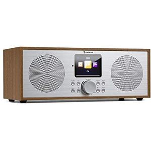 auna Silver Star stereo internetradio met DAB+ / FM, WLAN-radio, webradio met Bluetooth, 2 x 8 watt RMS, USB, app control, AUX, alarmfunctie, incl. afstandsbediening, eiken