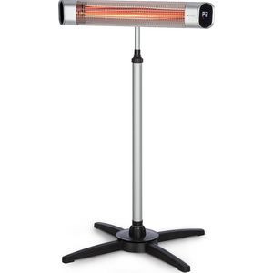 Blumfeldt Dark Wave Infraroodstraler, Terrasverwarmer, Minimalglare: Koolstofbuis Met Goudcoating, Vrijstaande Straler Met 9 Warmtestanden, Timer, Ip65, Plafondverwarmer Met 2500 W, Zilver
