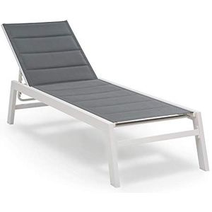 blumfeldt Renazzo Lounge ligstoel ligstoel tuinligbed bedoppervlak (186 x 56 cm, in hoogte verstelbare rugleuning in 6 treden, waterafstotend en gecapitonneerd bedoppervlak, ComfortMesh) wit/grijs